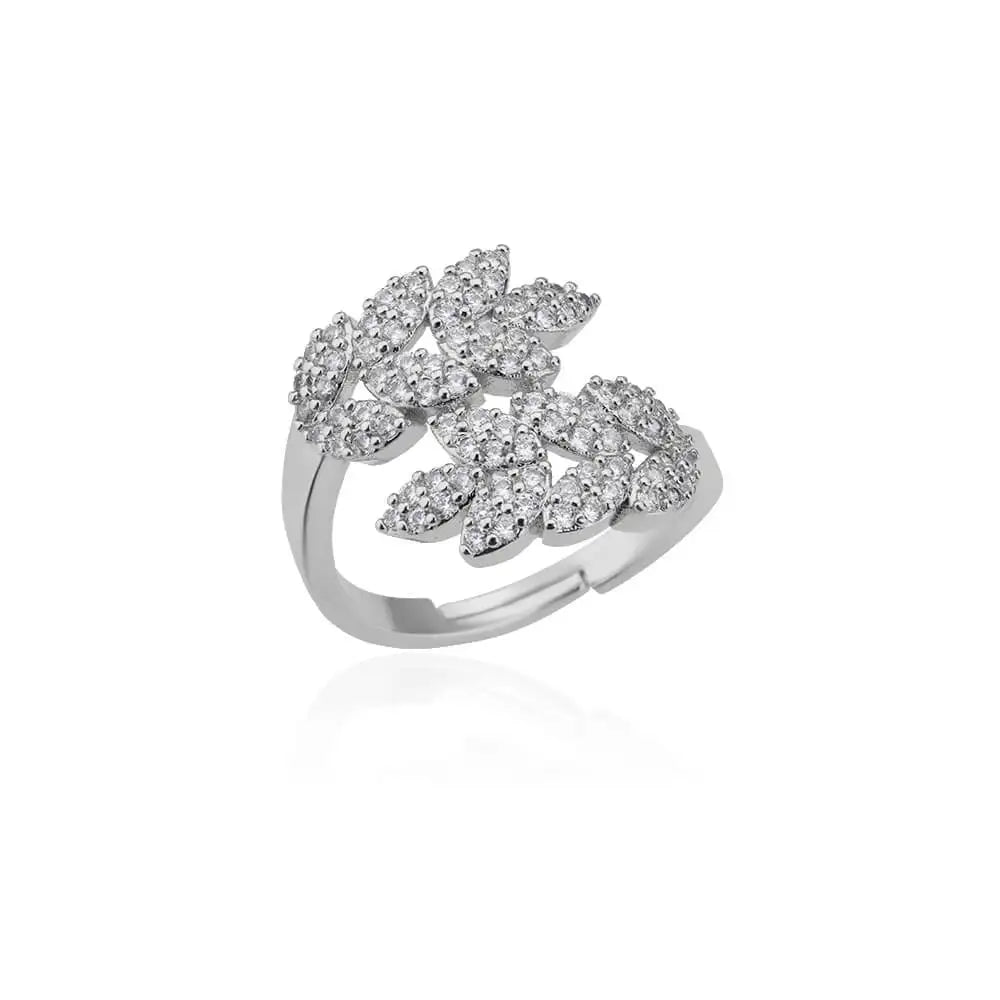 Luxury Zircon Double Layer Leaf Rings For Women Gold Color Stainless Steel Ring Boho Couple Jewelry Accesorios anillos mujer