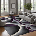 Large Indoor Area Rug, Soft Velvet Low Pile Non-Slip Dotted Backing Machine Washable, Modern Abstract Purple Gray White Swirl Design for Living Room Bedroom