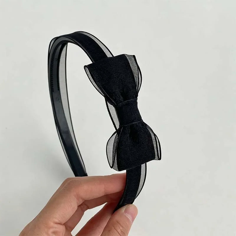 1PC Vintage Polka Dot Organza Bow Headbands Elegant Sheer Mesh Hair Hoops Sweet All-Match Hair Accessories For Women Daily