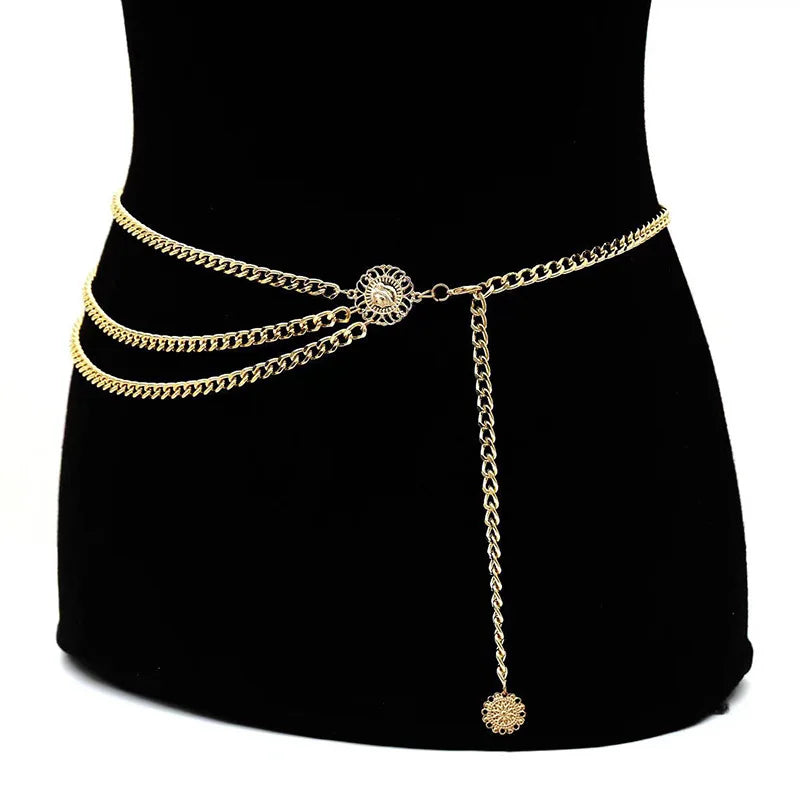 Boho Sexy Women Fashion Belt Hip High Waist Gold Silver Color Narrow Metal Body Chain Chunky Fringes New