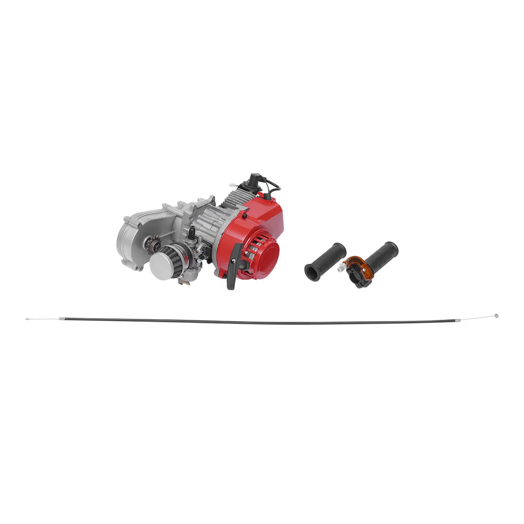 49cc Two-stroke Engine, Single Cylinder Pull Rope Start Motor, 2 Stroke Engine Motor, Air-cooled Aluminum Iron, 1PE44F-6 Model, 1.9KW 7000rpm, Direct Replacement, Red Grey, For Go Kart Scooter Bicycle DIY