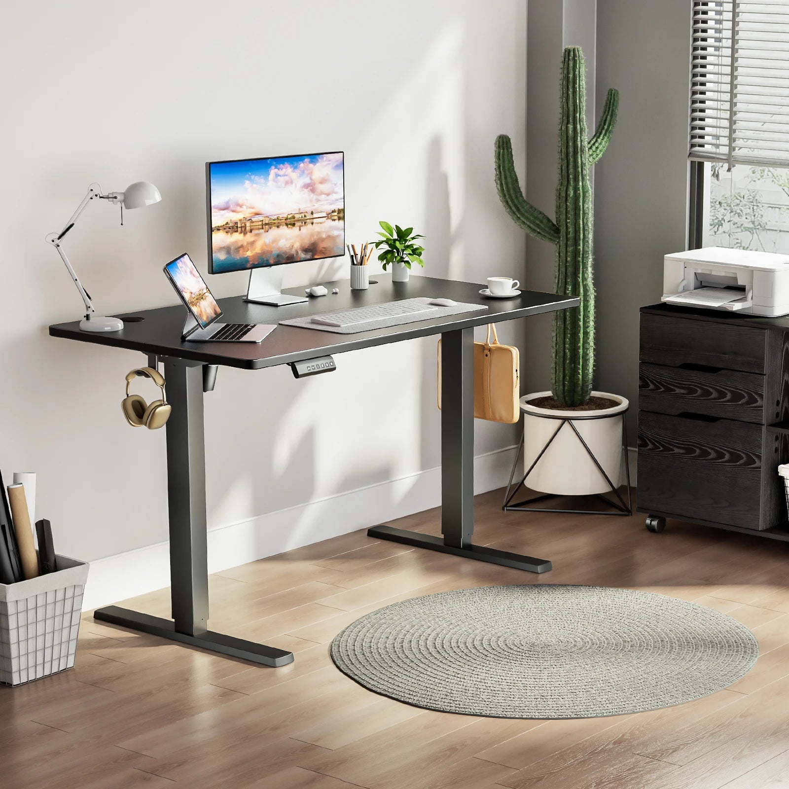JHK  Ergonomic Electric Standing Desk Height Adjustable Computer Desk Large Work PC Table Home Office Writing Gaming Desks