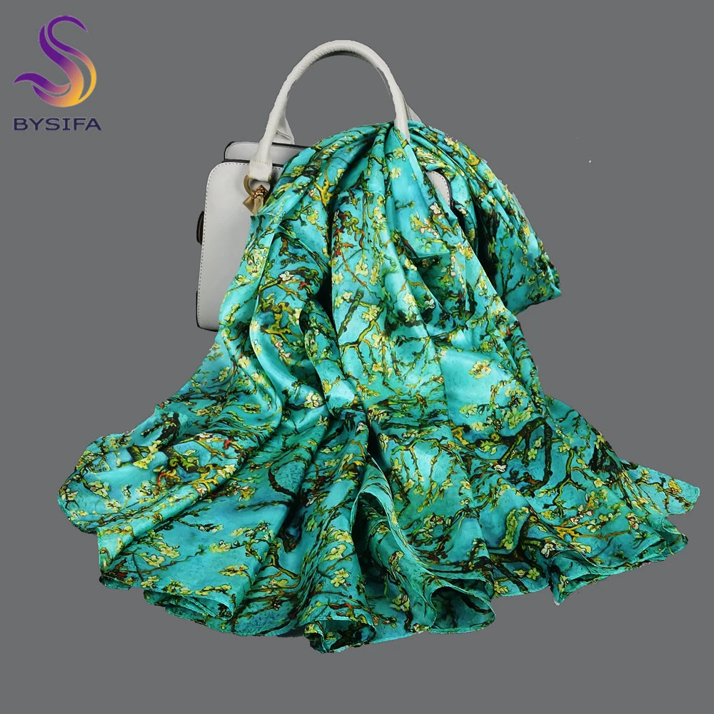 BYSIFA| Ultralarge Blue White 100% Mulberry Silk Scarf Beach Wrap Brand Female Long Scarves New Paisley Design Silk Scarf Shawl