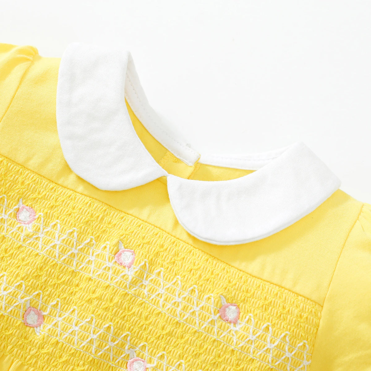 TUONXYE Summer Baby Girl Dress Cotton Button Smocked Floral Embroidery Short Sleeve Kids Princess Party Dresses