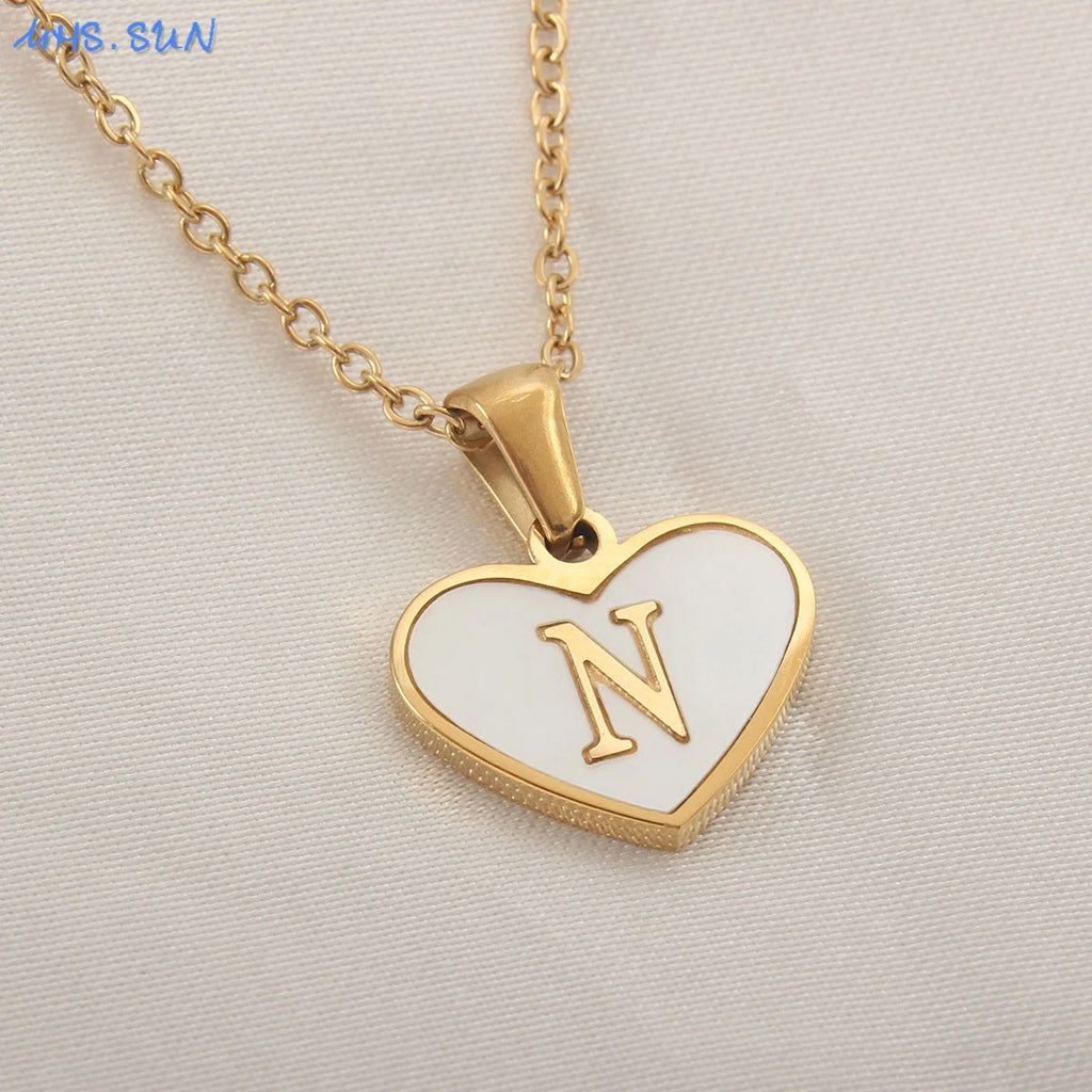 MHS.SUN Stainless Steel Heart Initial Necklace for Women Girls Gold Plated A-Z 26 Letter Pendant Choker Jewelry Birthday Gifts