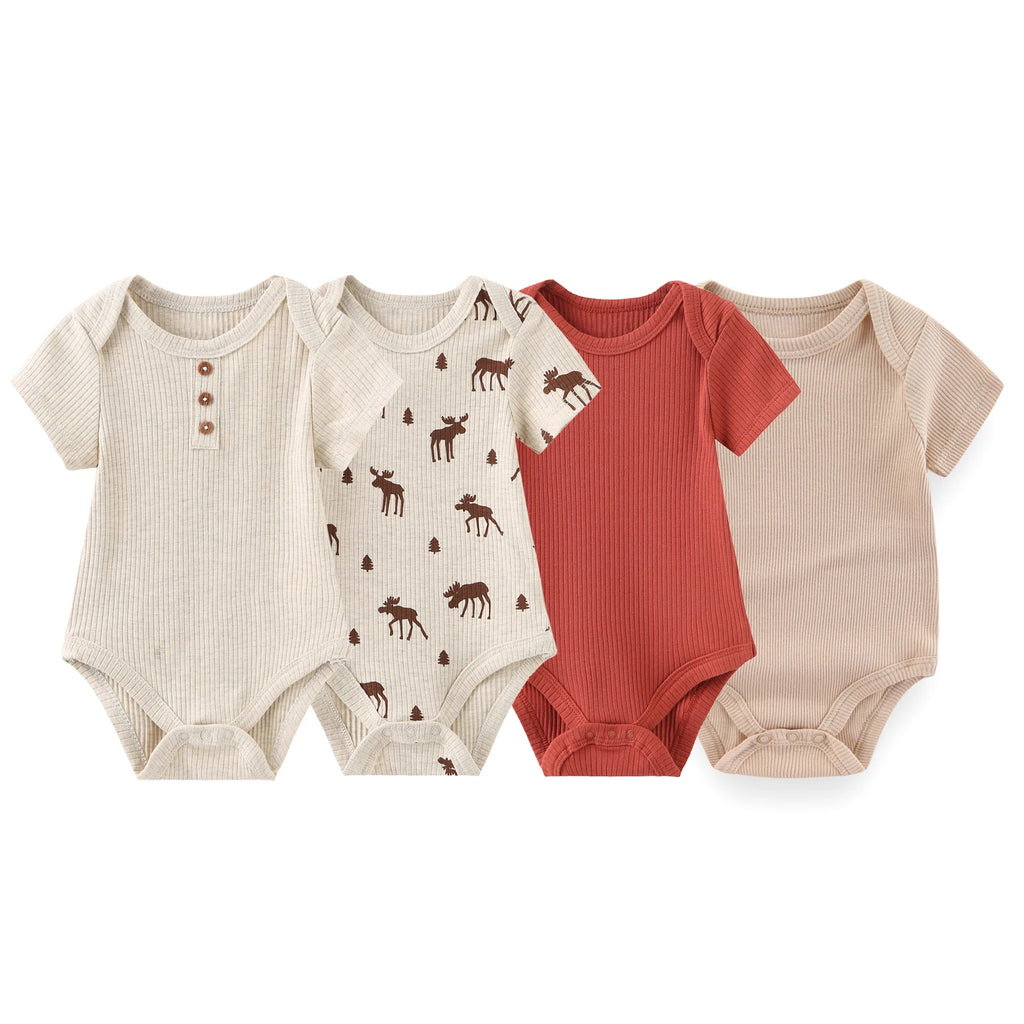 Kiddiezoom 3/4 Pcs/Lot Four Seasons Unisex Cartoon Newborn Boy Girl Bodysuits Soft Cute Infant Onesies Clothes Baby Shower Gift