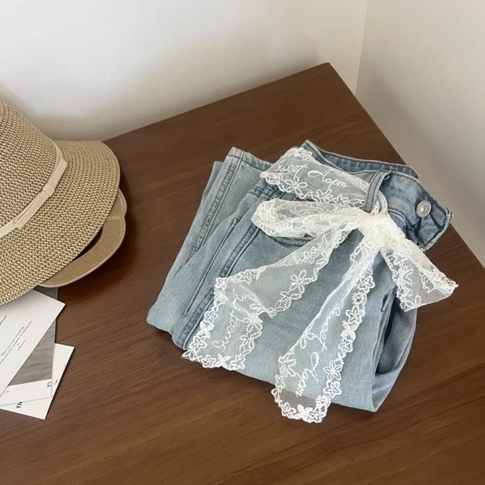 Unique Y2k Long Lace Waistband Bow Thin Lace Waist Belt Tie Up Floral Dress Jeans Belt Summer