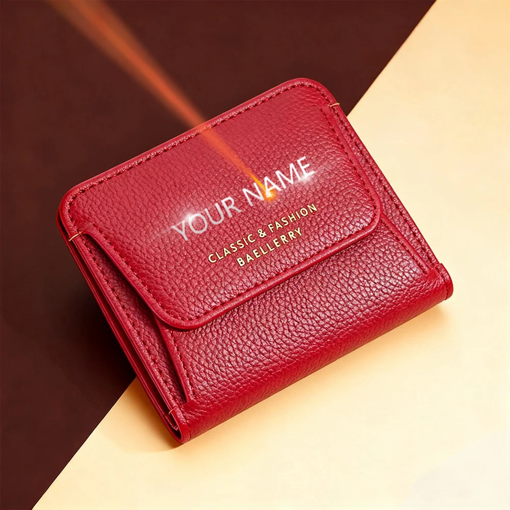 Fashionable Mini Women Wallet Name Engraving High-Quality Card Holder Simple Short Female Coin Purse Small Ladies Purse