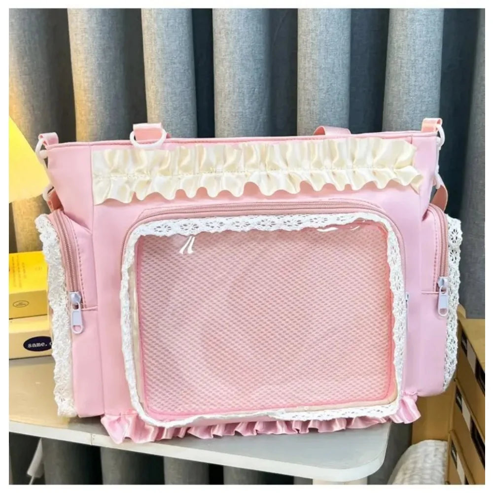 New Y2K Sweet Lolita Pink Ita Bag Women Japanese Transparent Large Capacity Tote Bag Ladies Harajuku Kawaii Handbag Aesthetic
