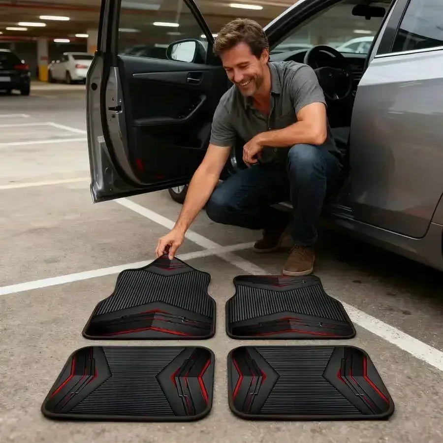 4PCS Universal Car Floor Mats - Durable Polyester Anti-Slip Mat for Sedan SUV Truck