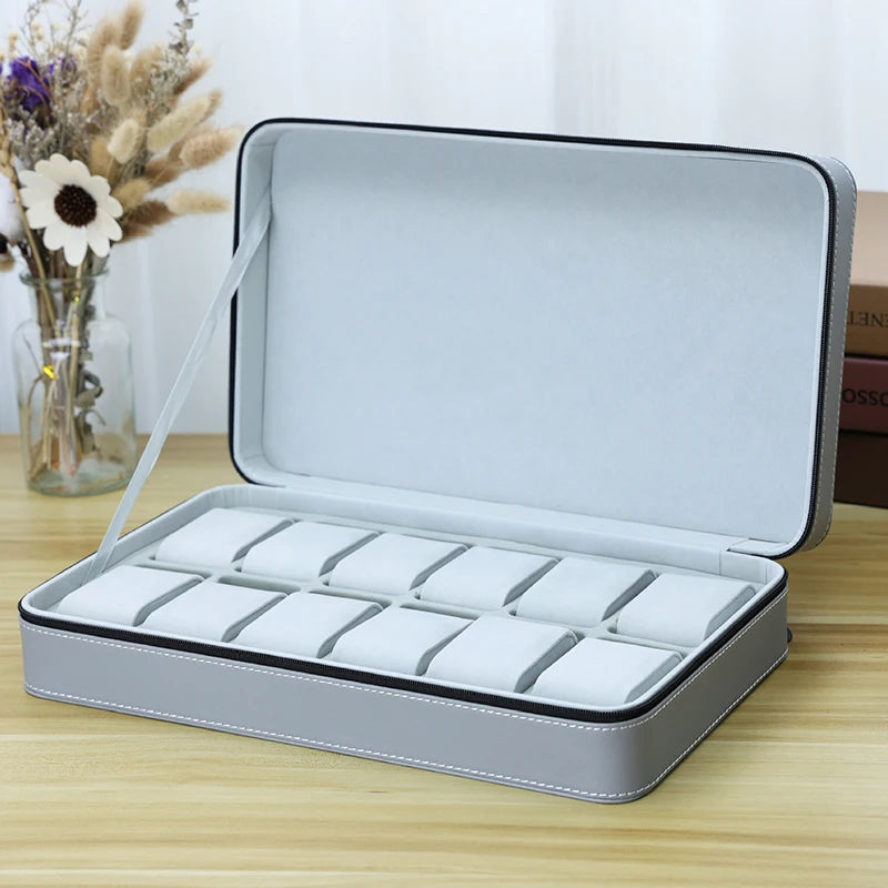 2024 New 6/10/12 Girds Portable Watch Storage Boxes Organizer with Zipper Classic Style Multifunctional Watch Display Box