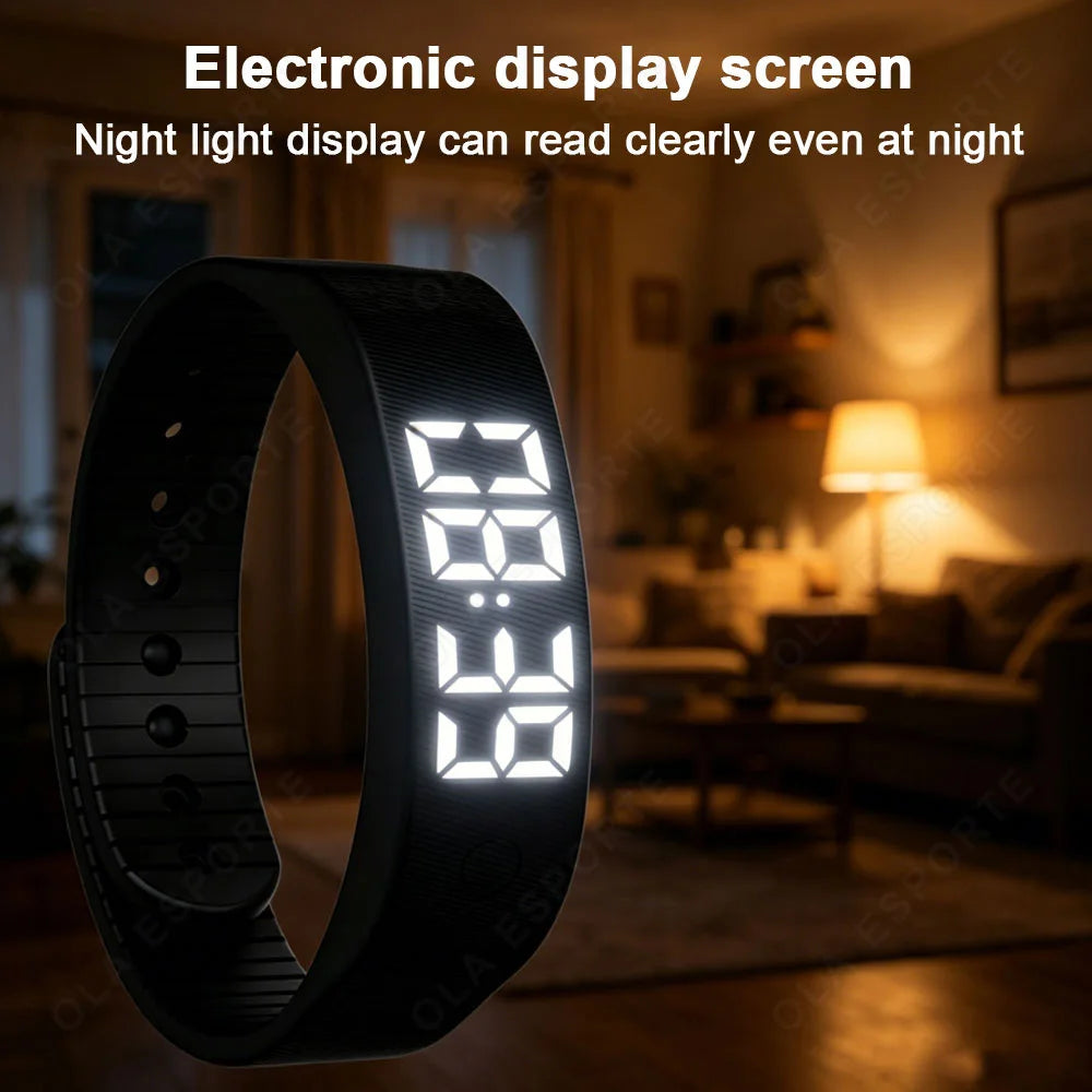 LED Digital Alarm Clock Watch Adjustable Snooze-proof Alarm Bracelet with Running Pedometer IP65 Waterproof Vibrating Alarm F107