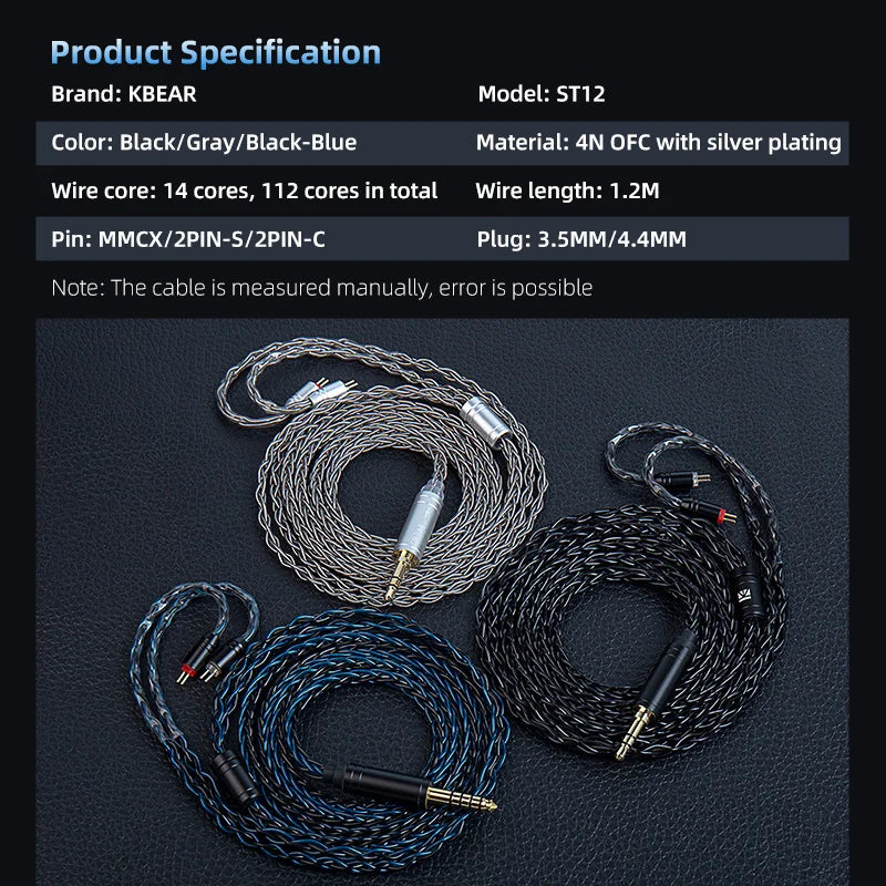 KBEAR ST12 8 Core HiFi Earphone 4N OFC Silver-Plated Upgraded Cable 3.5/4.4mm MMCX/0.78mm 2Pin for Lark Rosefinch KS1