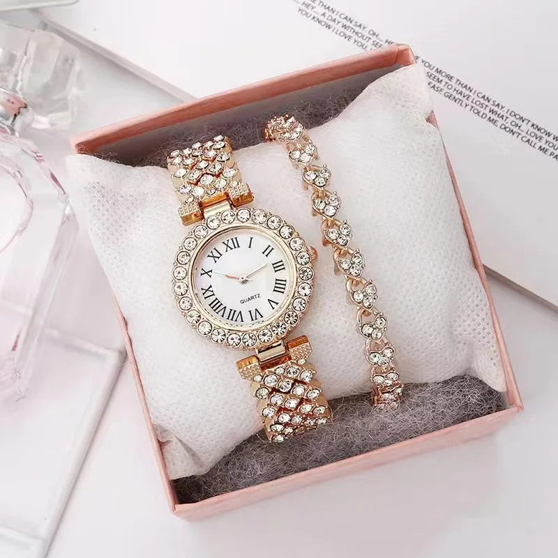 Reloj Fashion Roman Pattern Diamond Ladies Watch for women Quartz Women's Watch Girls Lady Clock Bracelet Chains Free Shipping