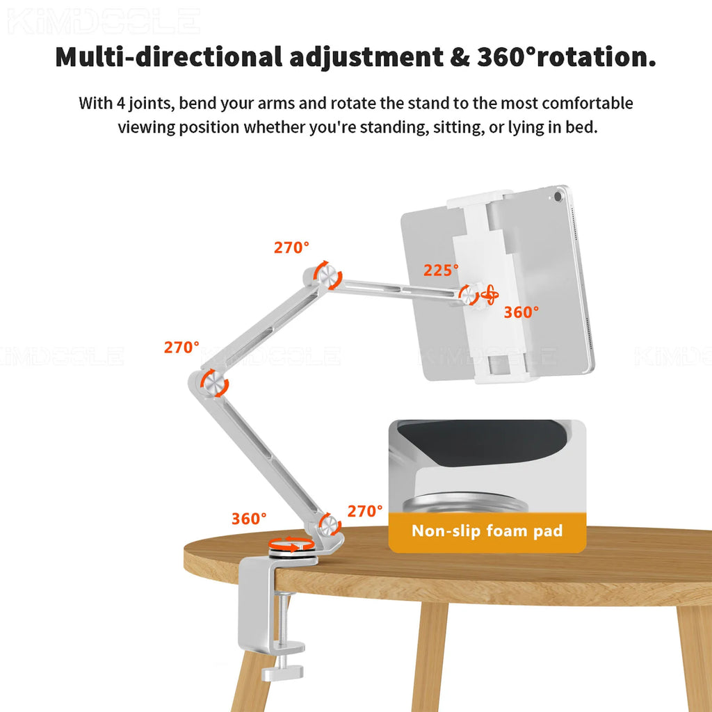3 Rod Tablet Stand with 360 Rotation and Adjustable Angles Compatible With Tablets Phones and Laptops Portable and Foldable