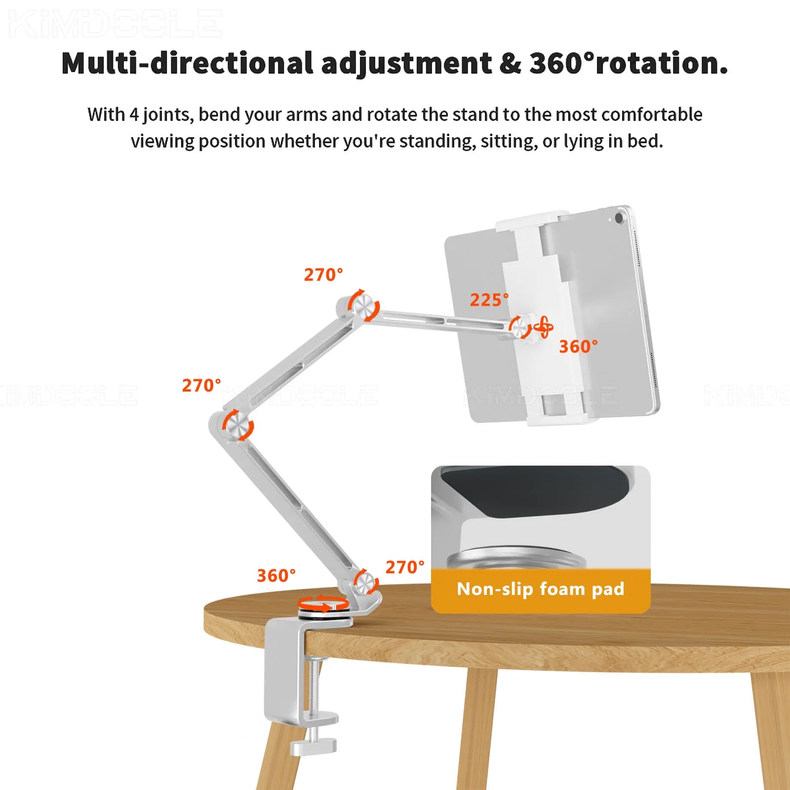 3 Rod Tablet Stand with 360 Rotation and Adjustable Angles Compatible With Tablets Phones and Laptops Portable and Foldable