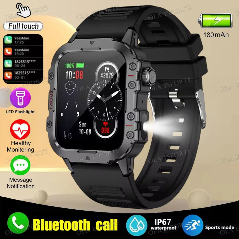 2025 New Military Smart Watch Men IP67 3ATM Waterproof Outdoor Sports Fitness Tracker Health Monitor 1.44Inch BT Call Smartwatch