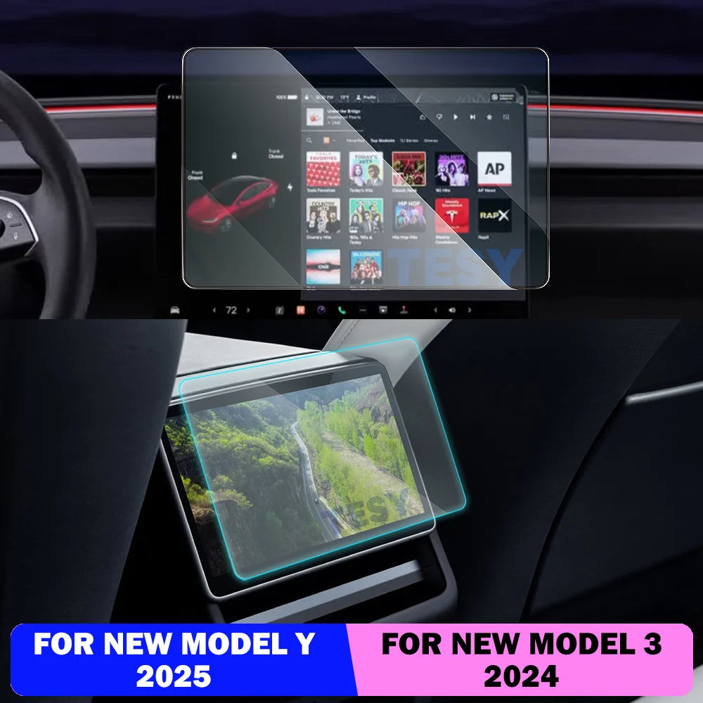 Tempered Glass Film Protector for New Tesla Model Y Launch 2026 Model 3 Highland 2024 Rear Row Center Control Screen Protective