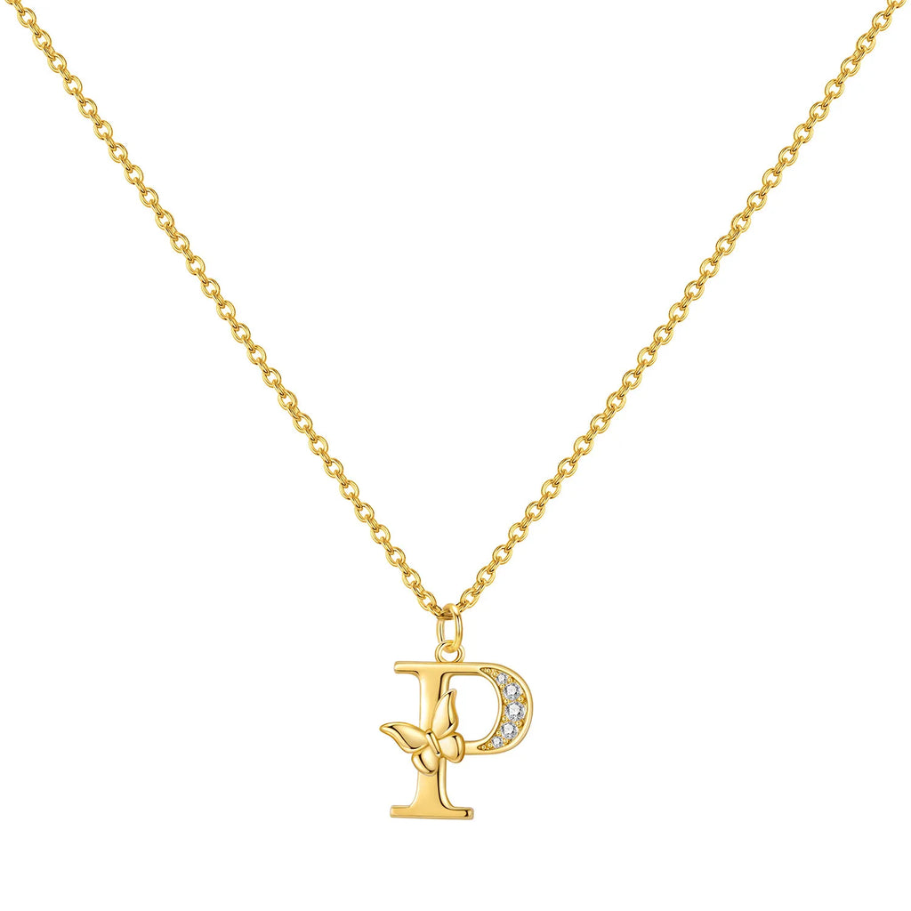 Original 925 Sterling Silver 18K Gold Zircon Butterfly A-Z 26 Letter Y-shaped Chain Necklace For Women Commemorate Jewelry Gift