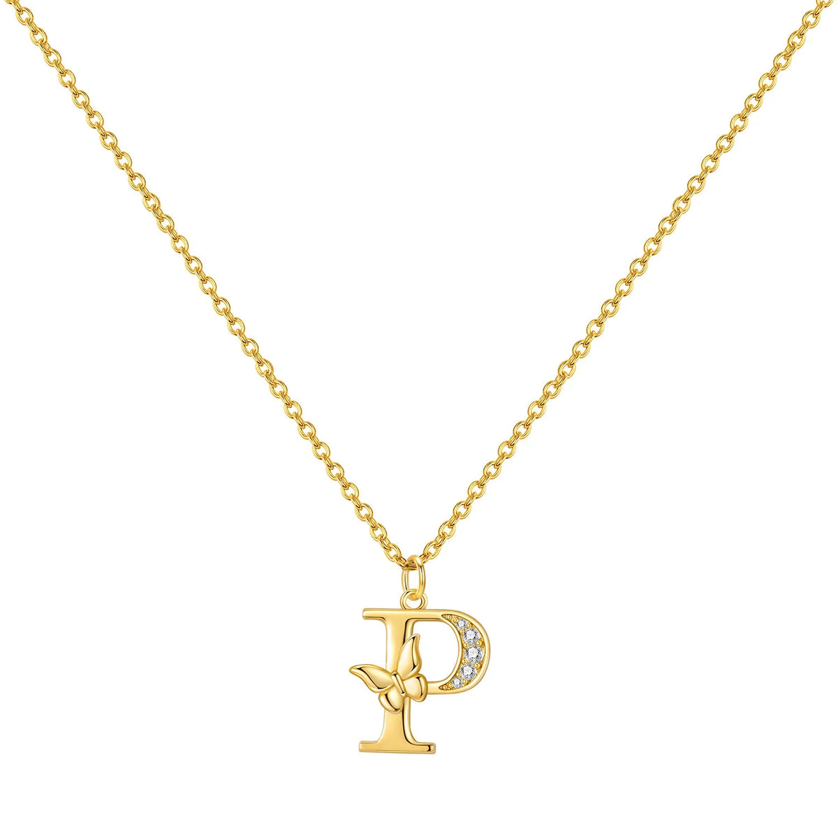 Original 925 Sterling Silver 18K Gold Zircon Butterfly A-Z 26 Letter Y-shaped Chain Necklace For Women Commemorate Jewelry Gift