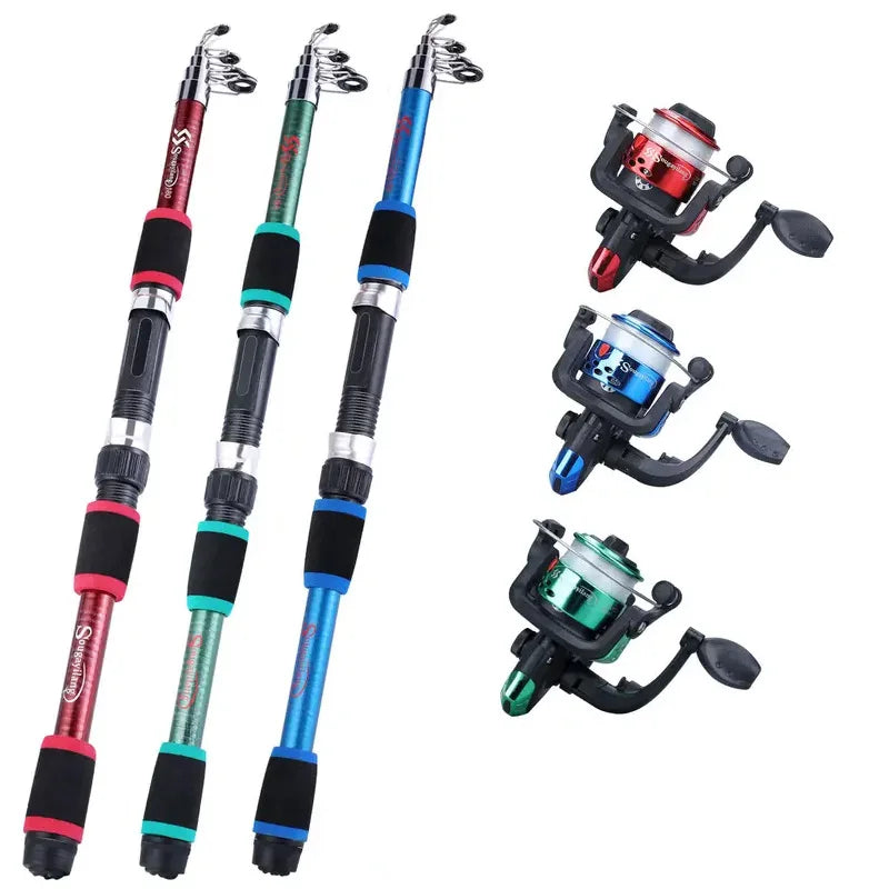 BRAVMACK Travel Telescopic Fishing Rod Full Kit Spinning Reel Baits Hooks Portable Outdoor Angling Pole Set