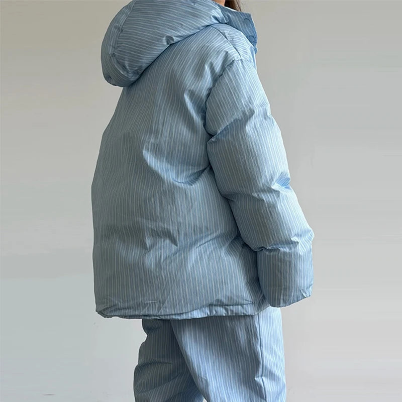 Puffer Women's Two Piece Set Winter Thick Outerwear High Waist Puffer Long Pants Thickened Version Winter Wear 2026 New Arrival