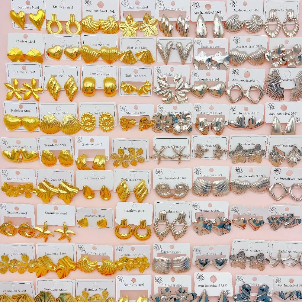 5/8/10/20/30Pairs Fashion Stainless Steel Heart Flower Starfish Earrings For Women Mix Style Simple Daily Party Gift Jewelry