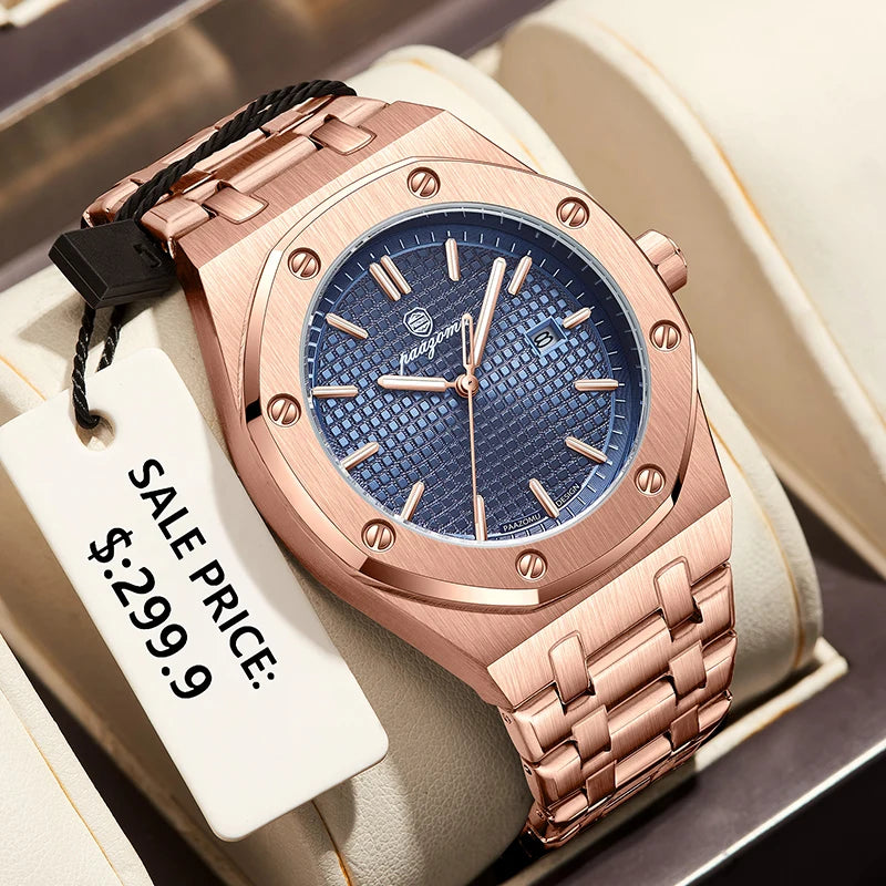 PAAZOMU Original Luxury Men's Watches Date Chronograph Stainless Steel Quartz Watch Waterproof Luminous Fashion Man Wristwatch