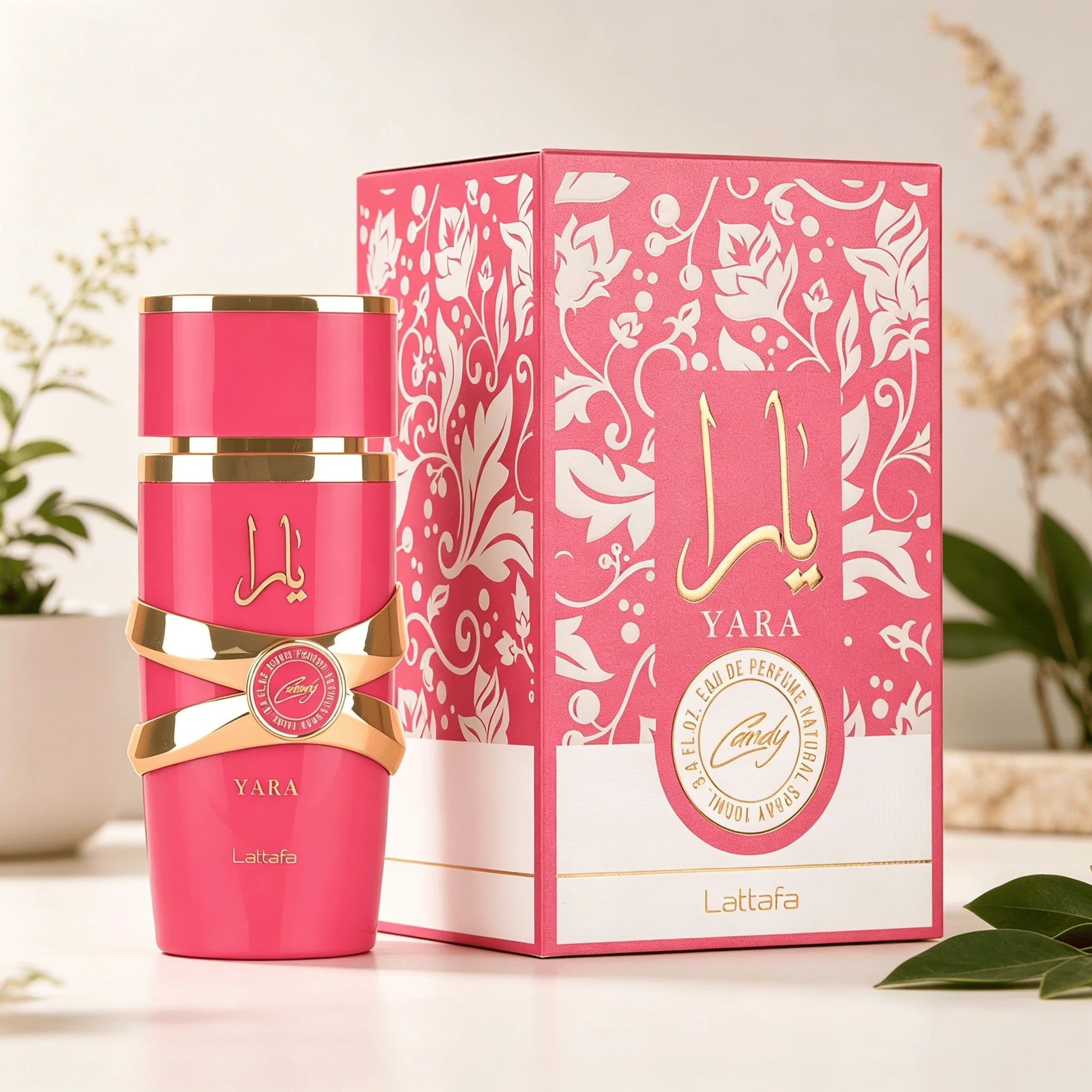 YARA LATTAFA Yara Candy Eau De Parfum 100ML With Original Gift Box Long Lasting Sweet Candy Floral Vanilla Fragrance Women Perfume Glossy Hot Pink Gold Luxury Bottle Romantic Scent Dating Wedding Gift for Ladies