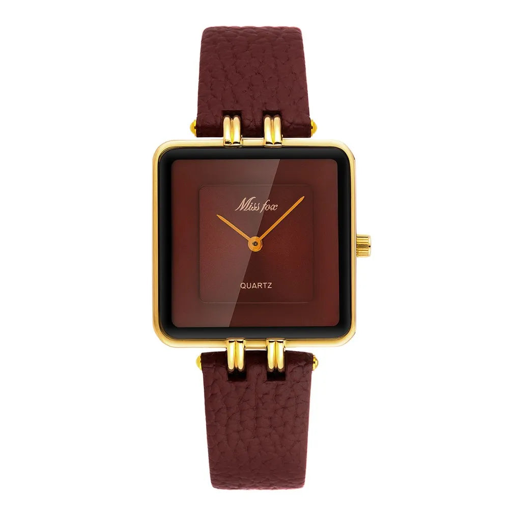 Square Quartz Watch with Leather Strap – Three Colors