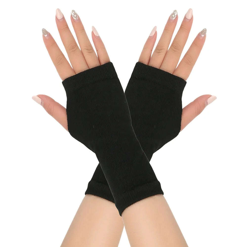 1pair Winter Autumn Women Warm Fingerless Knitted Gloves Solid Color Stretch Mittens Exposed Finger Short Gloves