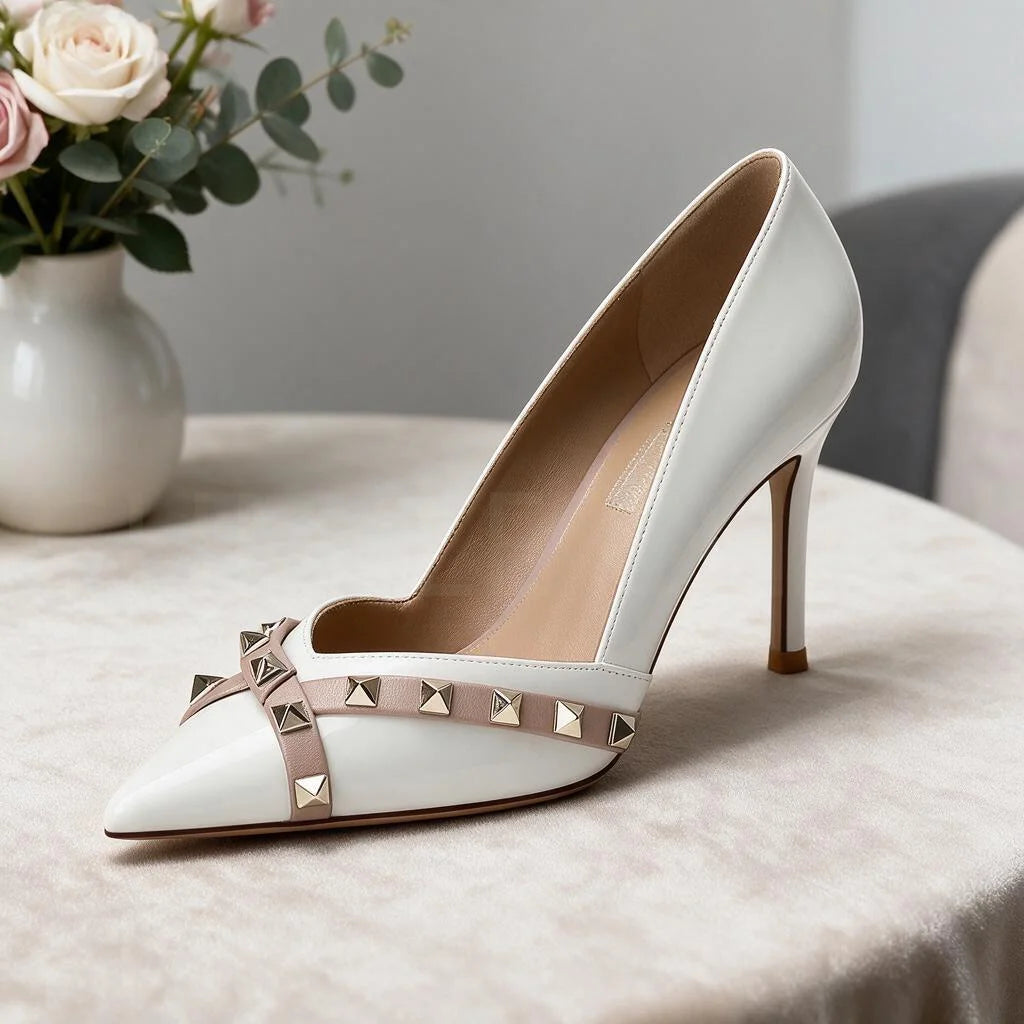 【Measure Your Feet Length Before Order】Rivets Luxry Designer Women Elegant Pumps Pointy Toe Stiletto High Heel Shoes 120-CHC-33