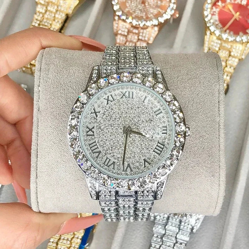 Luxury Fashion Rhinestone Watch for Women Gifts Sparkling Quartz Timepiece with Stainless Steel Strap Wristwatch for Lover