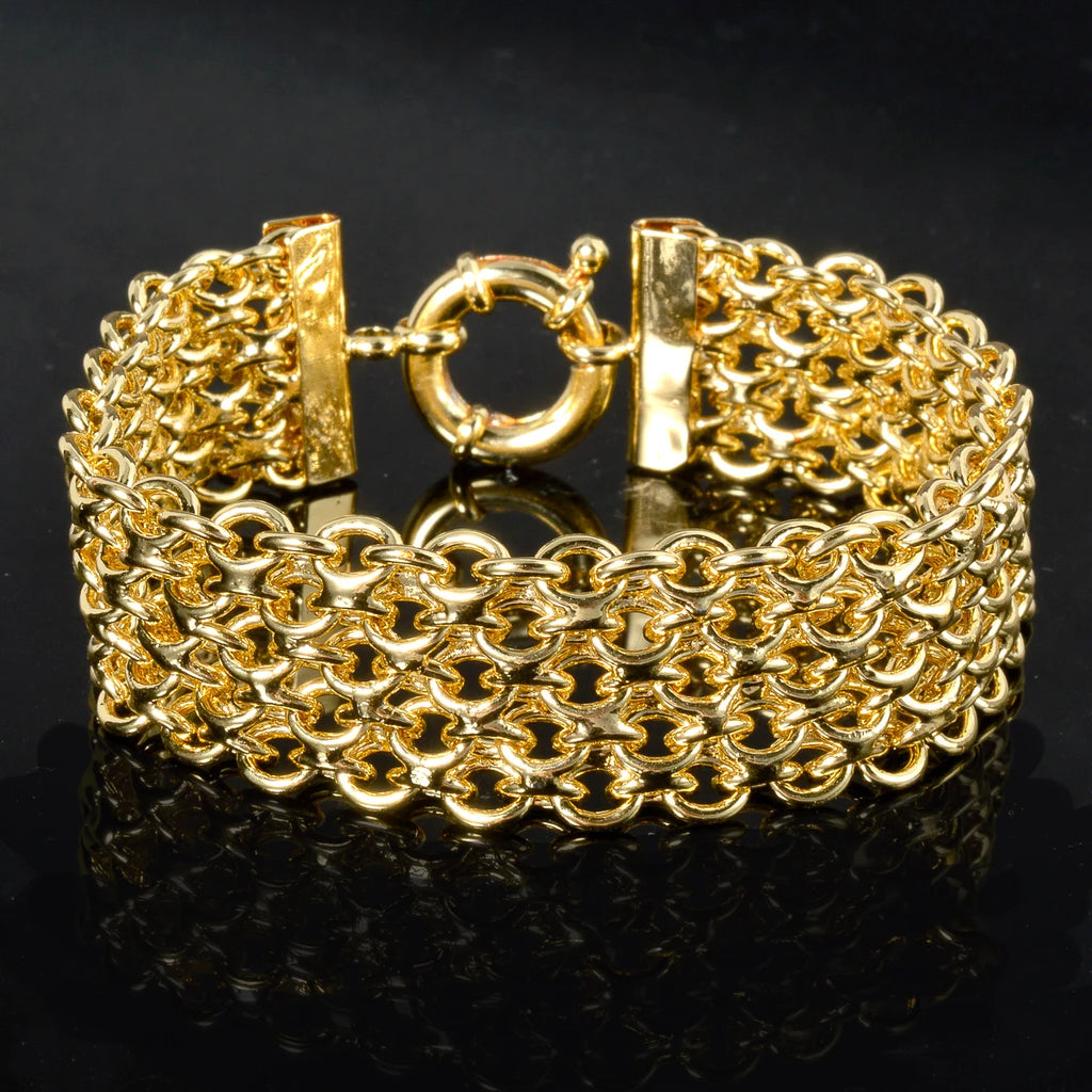New 18MM Wide Copper Chain Bracelet Unisex 18K Gold Plated Wristband Miami Sidewalk Bracelet Punk Hip Hop Jewelry Party Gift