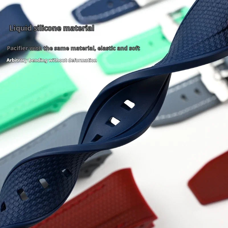 Rubber Silicone Watch Band for Swatch X Blancpain GREEN ABYSS Curved End Waterproof Sport Woven Pattern Strap Bracelet 22mm