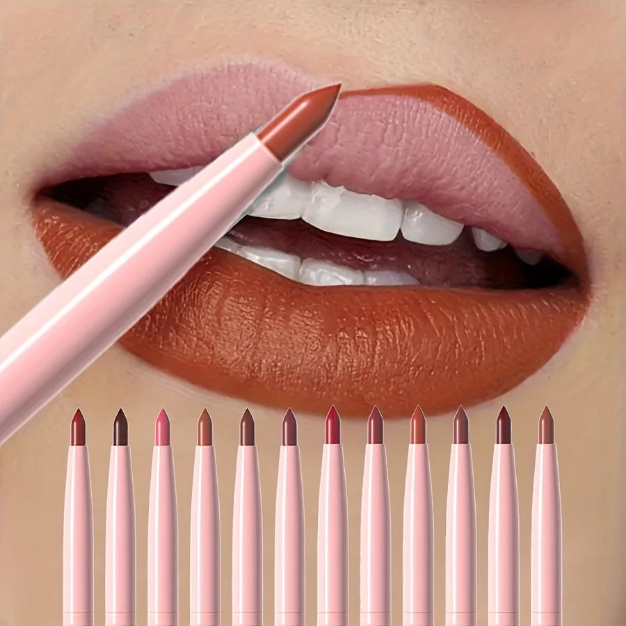 12PCS Matte Lipliner Waterproof, Durable, Easy To Color, Not Easy To Take Off Makeup, Lip Makeup Suitable For Girls' Holiday Gif
