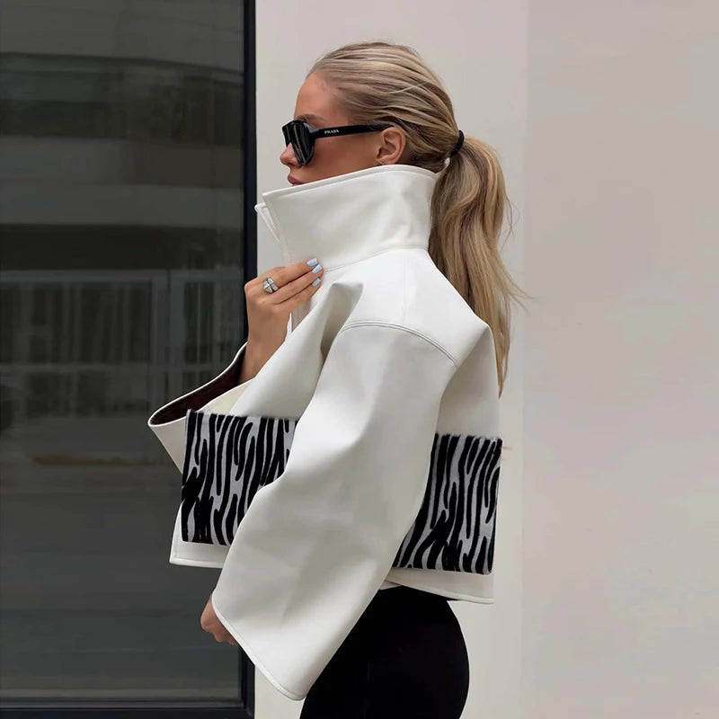 Loose Solid Women's Pu Leather Jacket Long Sleeve Stand Collar Lady Coats Crop Tops 2026  Autumn Fashion Female Street Outerwear