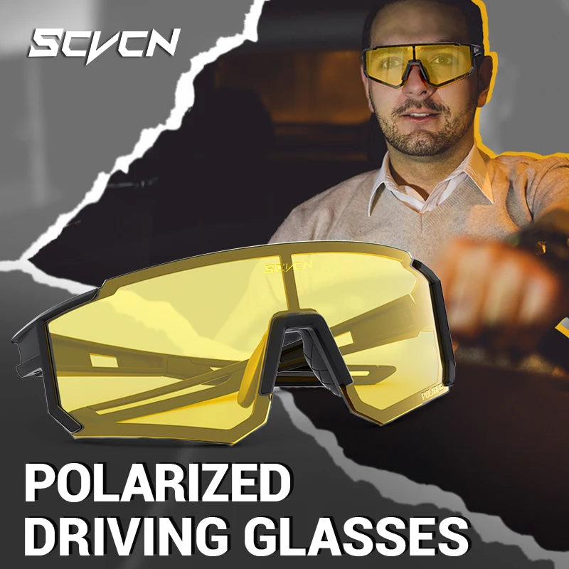 SCVCN Polarized Yellow Night Driving Fishing Glasses Cycling Equipment Outdoor Sports Bike Eyewear Camping Running Accessories