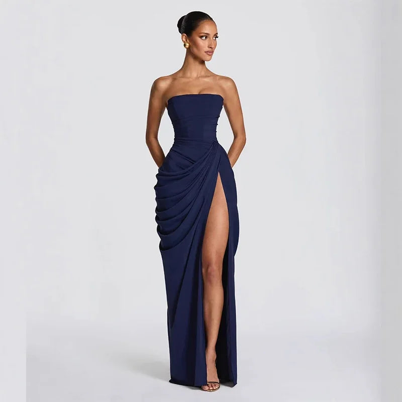 Sexy Pleated Crop Top Long Dress Women Solid Sleeveless Backless High Split Party Dresses Female 2026 Spring Summer Robe New
