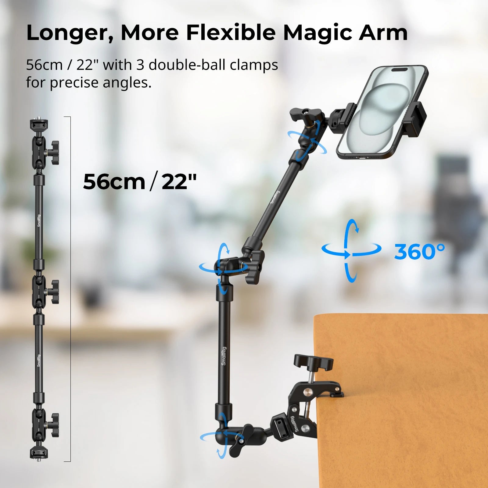 SmallRig Desktop Shooting Magic Arm with Crab Clamp Kit, Adjustable  Magic Arm for Smartphones, Webcams and Action Cameras 4766