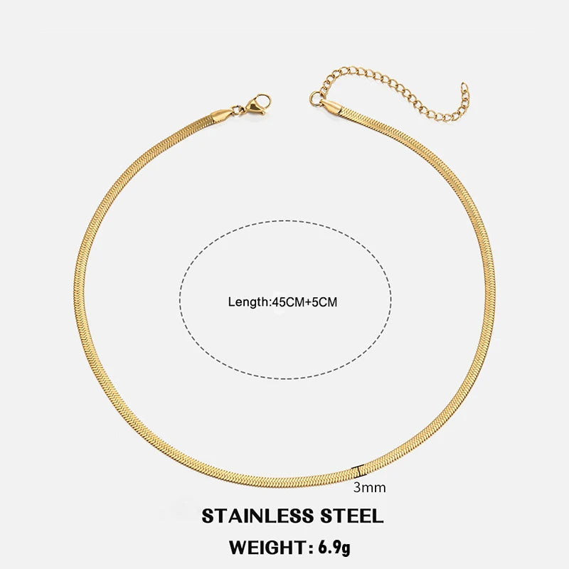 Hot Classic Unisex Flat Snake Chain Choker Necklace For Women Stainless Steel Herringbone Gold Silver Color Fashion Jewelry Gift
