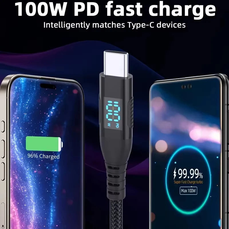 1M 2M 3M 100W USB C to Type C Cord Nylon Braided 5A Max Fast Charging Cable for iPhone 15 16 17 Pro Max for Android Power Cord