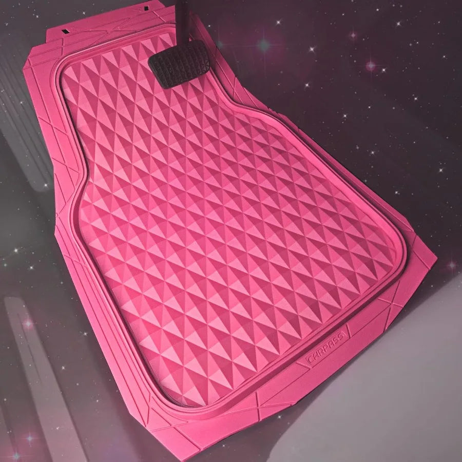 Heavy Duty Rubber Pink Car Floor Mats Deep Dish AllWeather Full Set Durable AntiSlip 3D Rhombus Waterproof Trim to Fit Liner Un