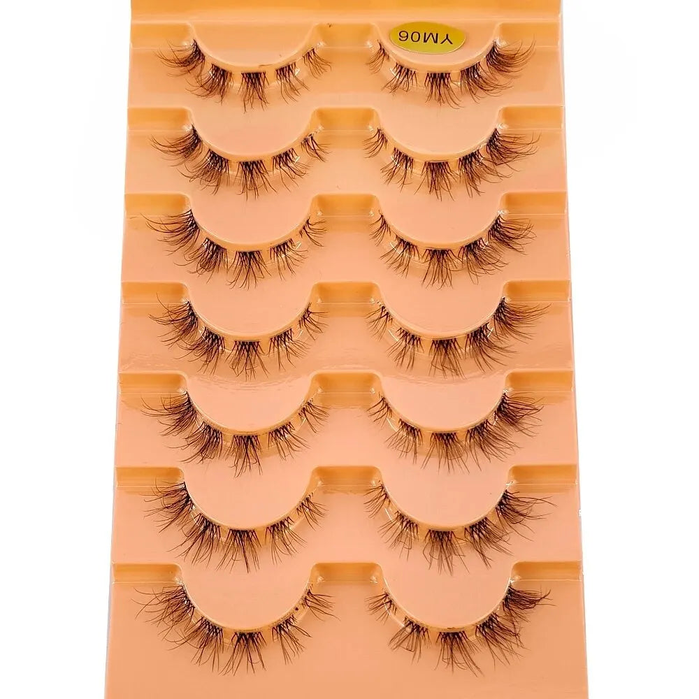 7pairs Mink Eyelashes Invisible Band Lash Extension Natural False Eyelashes Cross Cluster Fairy 3D Faux Big Eye Long Fake Lashes