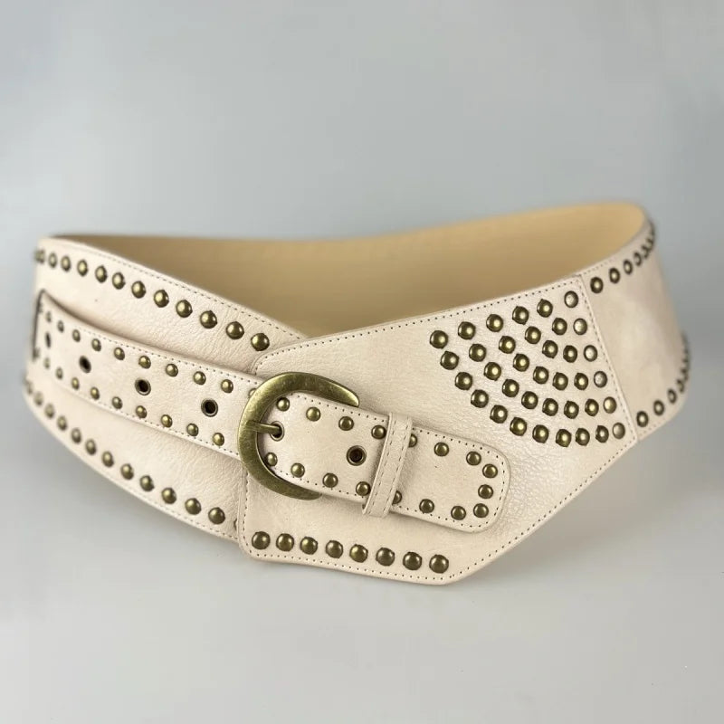 Y2K Harajuku High Street Personality Rivet Decoration Wide Belts For Women Vintage Punk Spice Girl Waistband Cinturones De Mujer