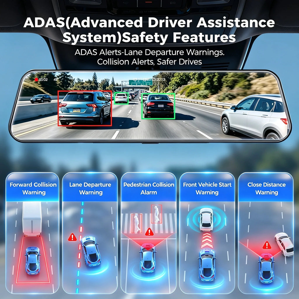 4K+2.5K Mirror Dash Cam with Front IMX678 & Rear, 10" Rear View Mirror Camera, 170° Wide-Angle, Reversing Aid, G-sensor, Looped Recording, Night Vision, 5.8GHz WiFi, External GPS, ADAS & BSD & LCA, 64G TF Card, X10 Pro Max