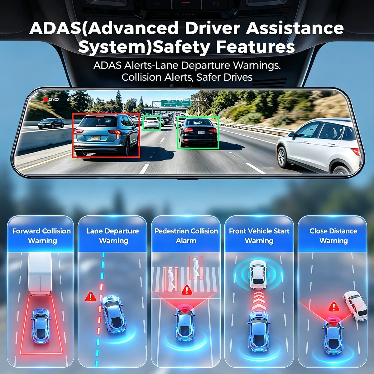 4K+2.5K Mirror Dash Cam with Front IMX678 & Rear, 10" Rear View Mirror Camera, 170° Wide-Angle, Reversing Aid, G-sensor, Looped Recording, Night Vision, 5.8GHz WiFi, External GPS, ADAS & BSD & LCA, 64G TF Card, X10 Pro Max