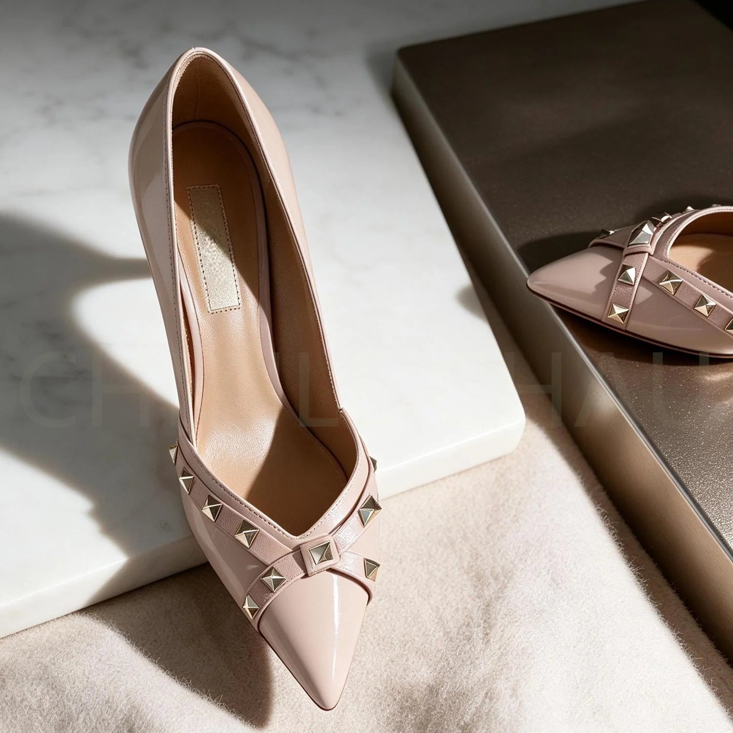 【Measure Your Feet Length Before Order】Rivets Luxry Designer Women Elegant Pumps Pointy Toe Stiletto High Heel Shoes 120-CHC-33