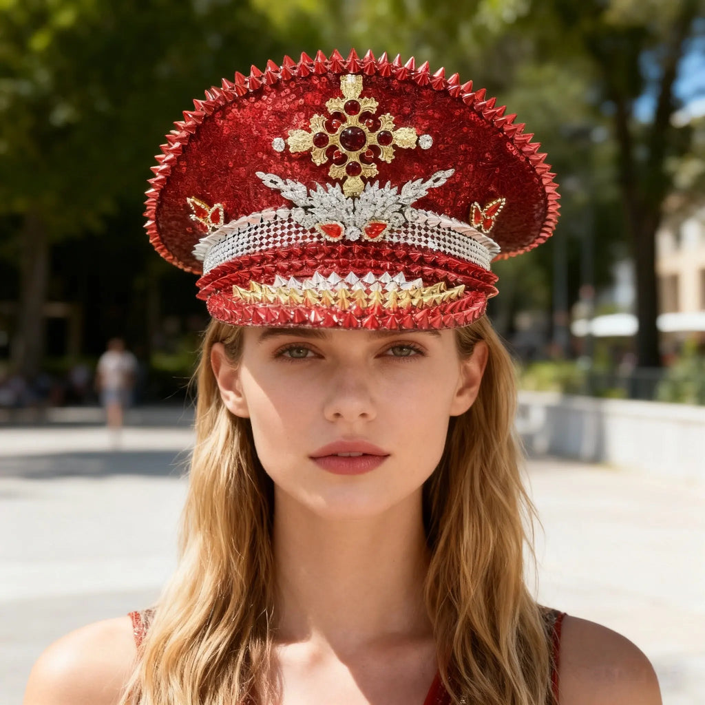 Luxury Festival Rhinestone Captain Hat Military Cap Sergeant Hat Hen Do Hat Mucis Festival Steampunk Caps Fashion Masquerade