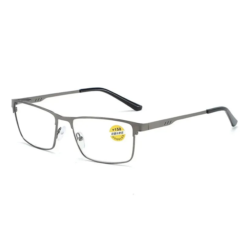 Men's Business Reading Glasses Alloy Big Frame Male Anti Blue Light Hyperopia Presbyopia Prescription Glasses +0.75-+4